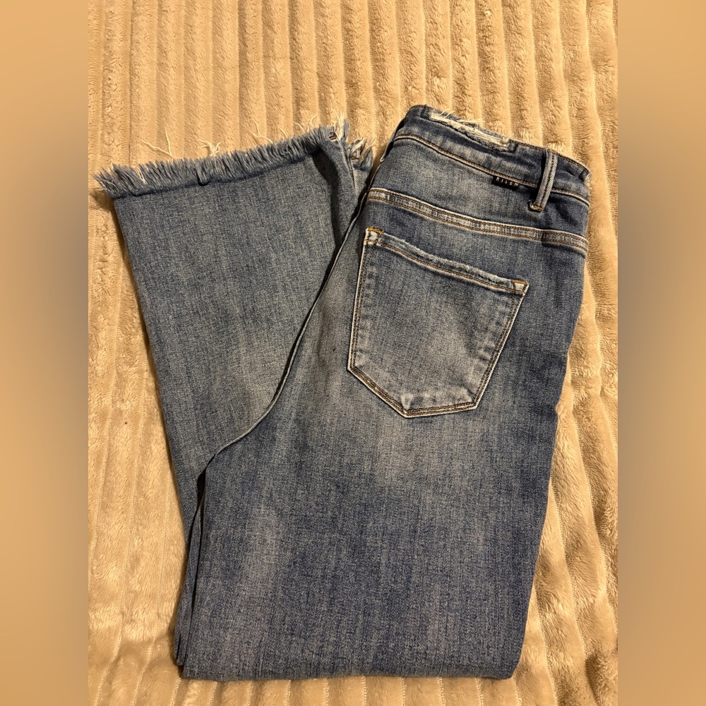 Risen Jean high rise crop bootcut frayed distressed jeans 1XL